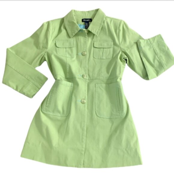 Denim & Co Spring Green Single Breasted Trench Coat Sz M #151T - Picture 1 of 5
